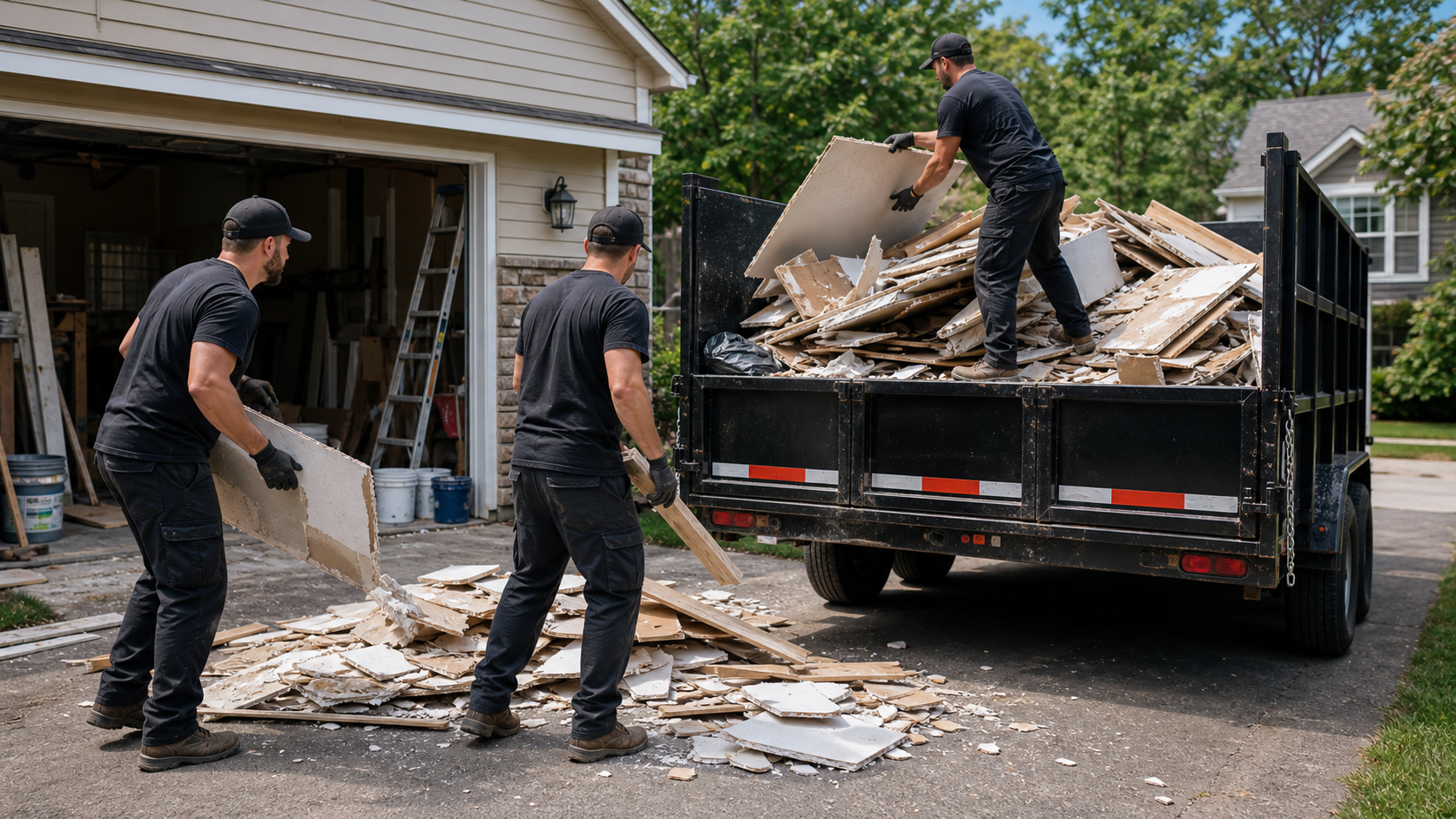 Construction debris cleanup after a renovation project